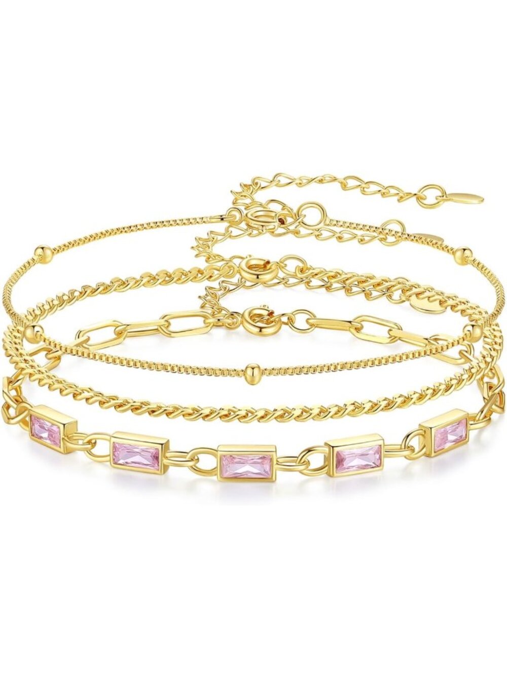 Dainty Gold Birthstone Bracelet Set, 18K Plated Layered Stackable Jewelry Gift